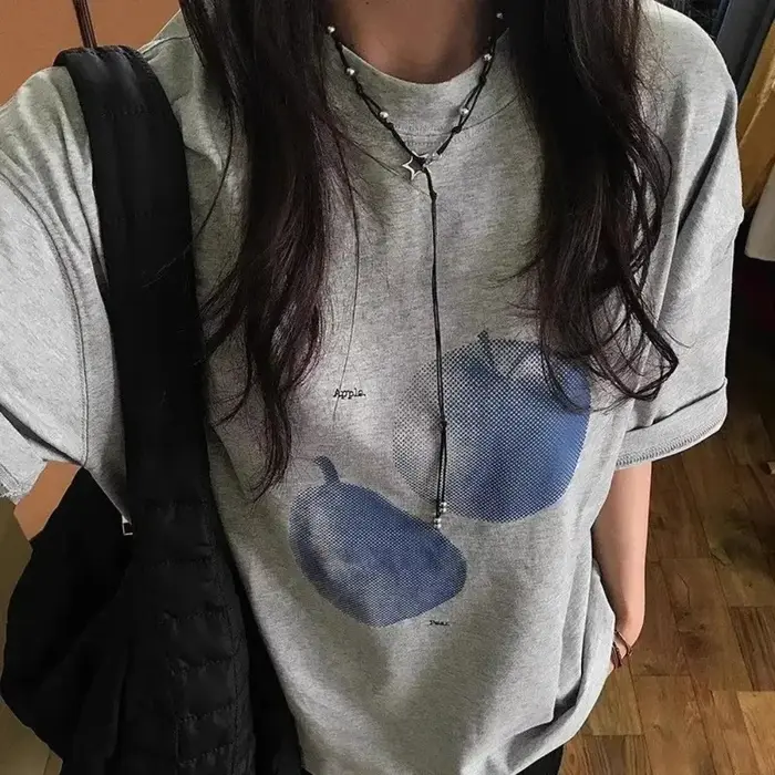 T-shirt pour femme imprimé fruits bleus, tendance rétro estivale, haut confortable décontracté à col