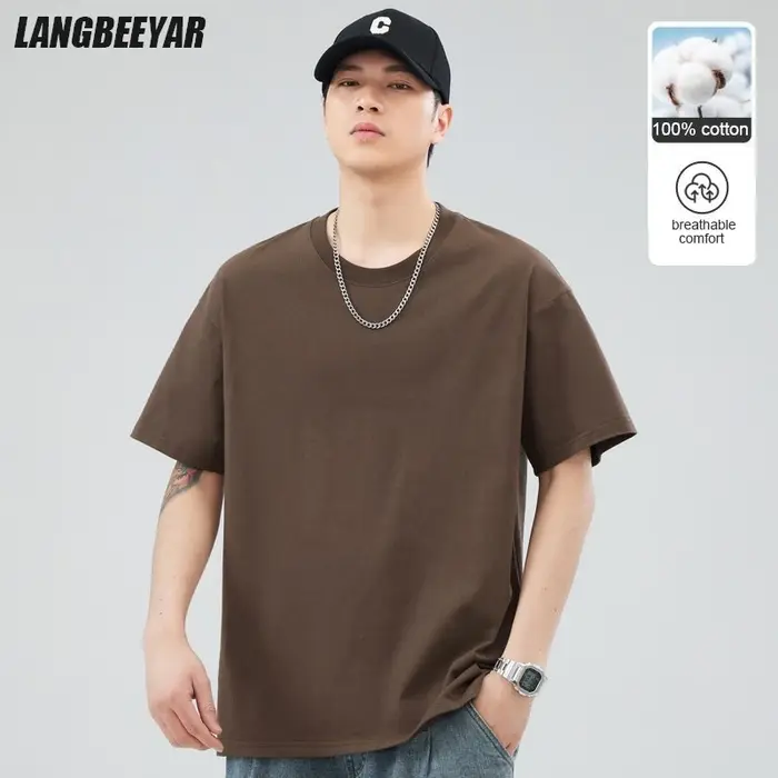 Homme t-shirts 100% coton de haute qualité nouvelle marque d'été hauts classique plaine col rond manches courtes décontracté mode hommes vêtements