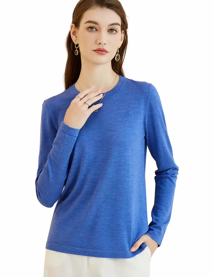 T-shirt à col rond en laine mérinos pour femme