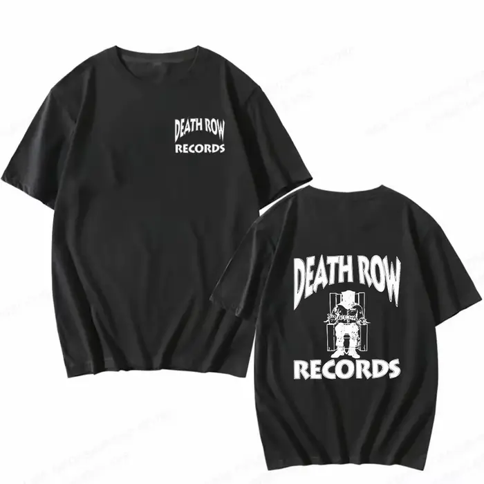 Death Row Records T-shirt graphique pour hommes en coton Hip Hop Streetwear à manches courtes