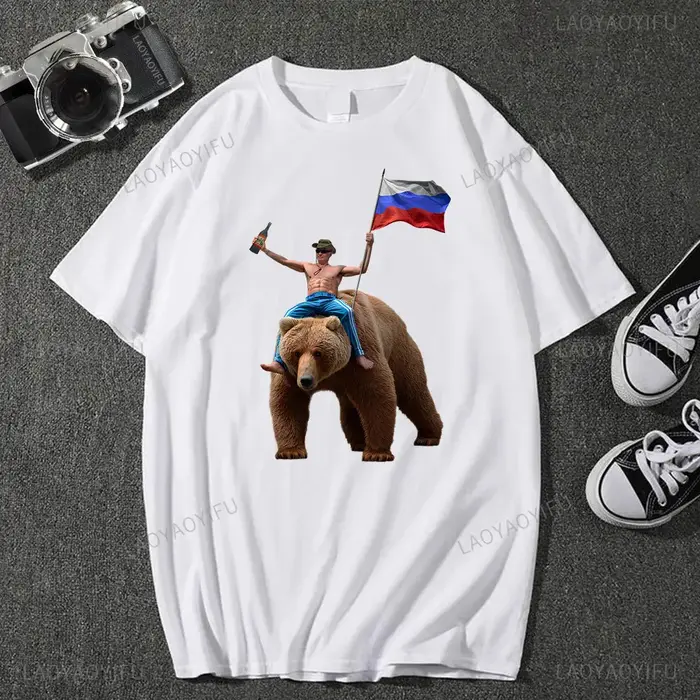 Classique poutine Vodka ours homme russe coton t-shirt Vladimir