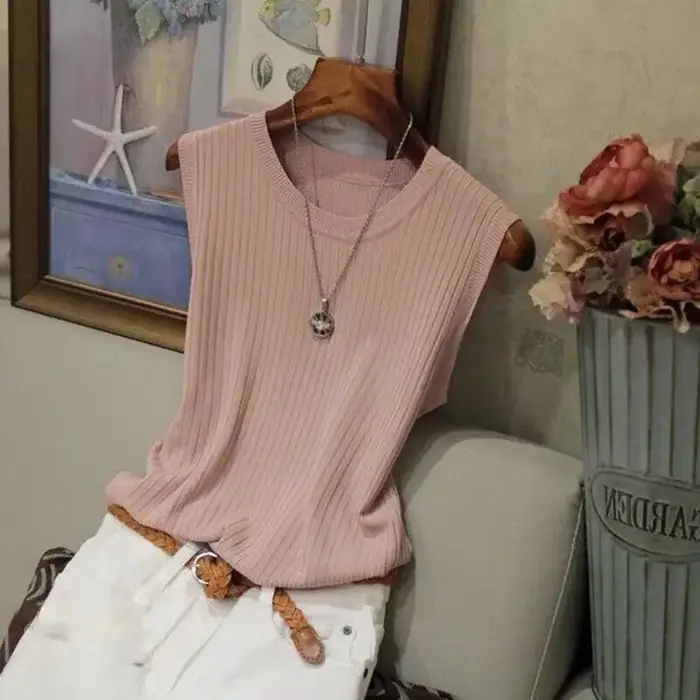 Haut à col rond pour femmes, chemise coréenne, vêtements d'été