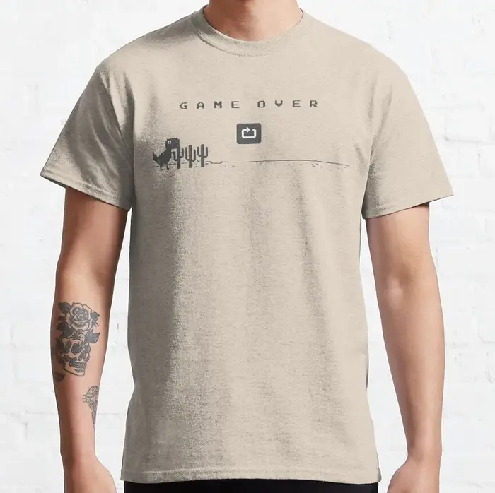 Game over drôle hors ligne t rex 90s dessin animé pixel jeu vidéo dinosaure T-shirt pour hommes gran