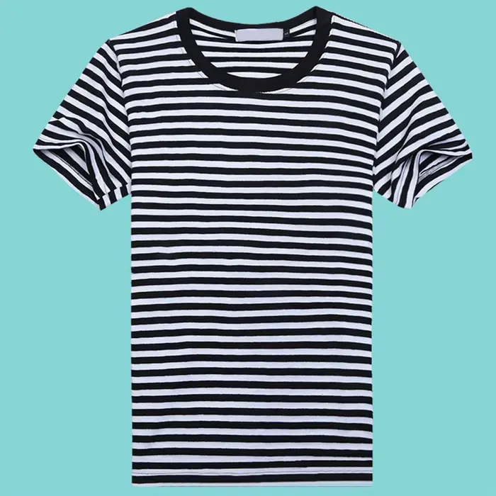 Hommes t-shirts chemise marine bleu et blanc rayé à manches courtes sport