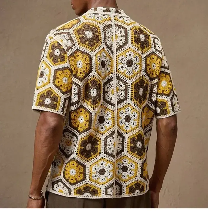 Polo rétro à lacets en Crochet pour hommes