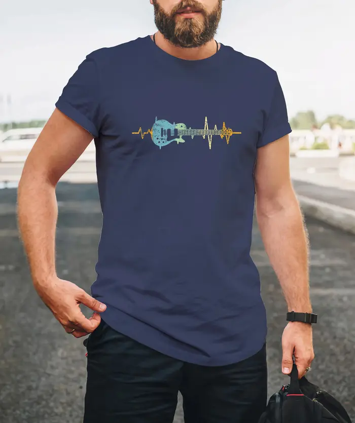 Guitare battement de coeur T-shirt rétro mélomane cadeau graphique t-shirts