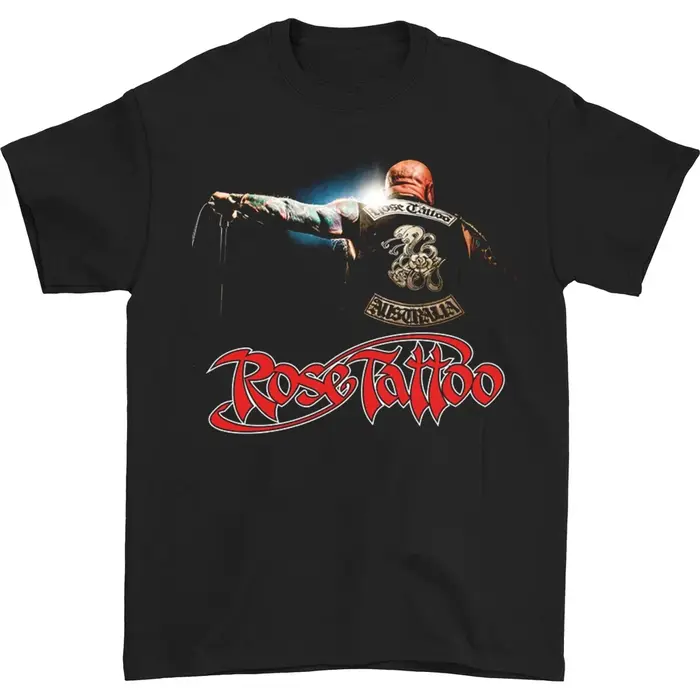 T-shirt Rose Tattoo Rock Monster, noir à manches courtes, en pur coton, t-shirt streetwear pour coup