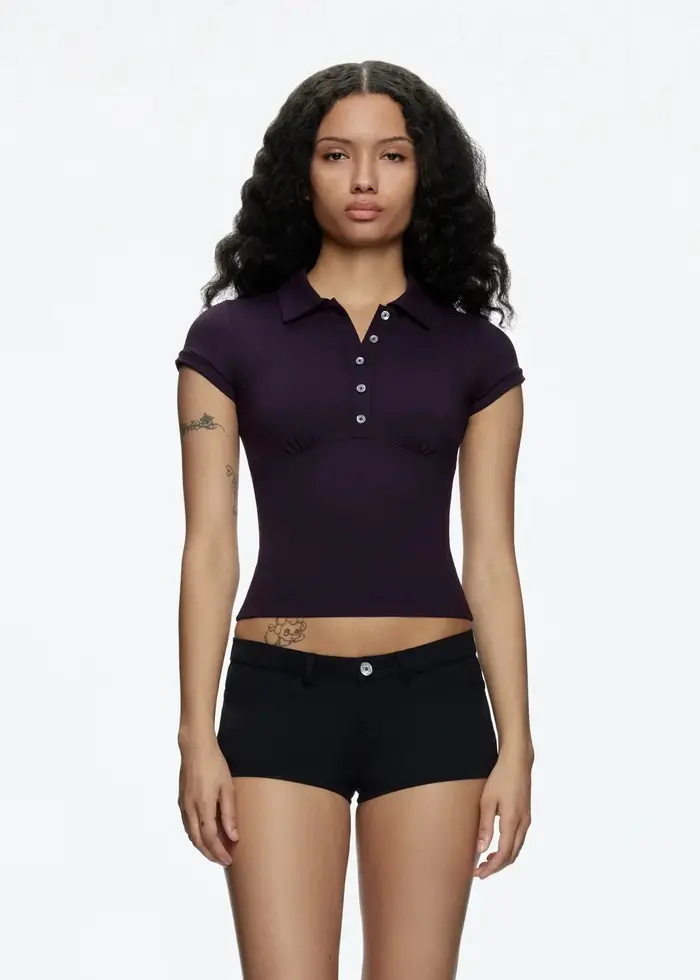 Débardeur violet Polo manches courtes polyvalent été incontournable couleur pourpre minceur coupe régulière t-shirt
