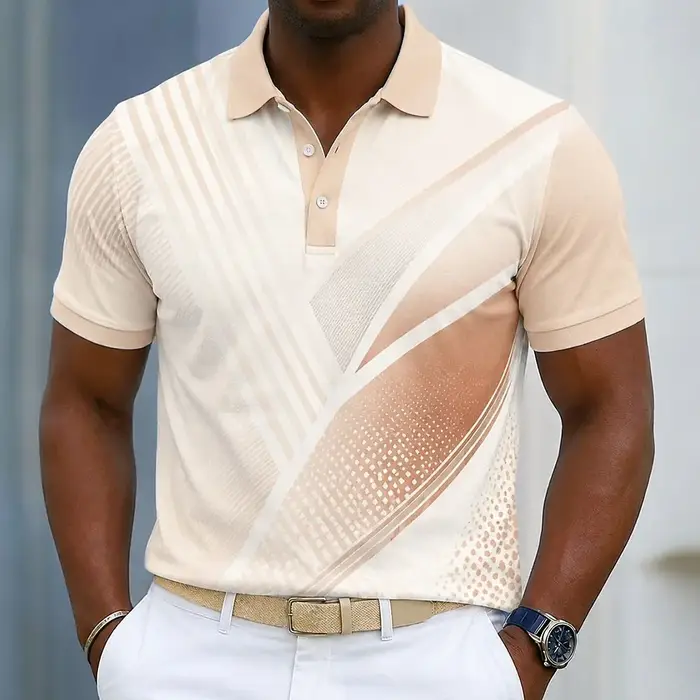 Polo pour homme vert clair à rayures diagonales blanches et imprimé à pois, hauts décontractés pour le printemps, l'été, le golf et les occasions quotidiennes