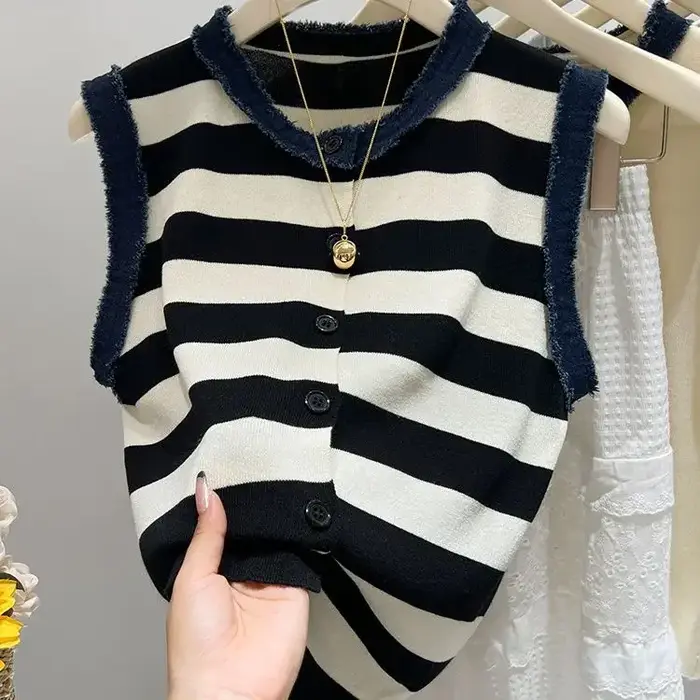 Haut sans manches en tricot blanc – Gilet court d'été à bretelles décontractées