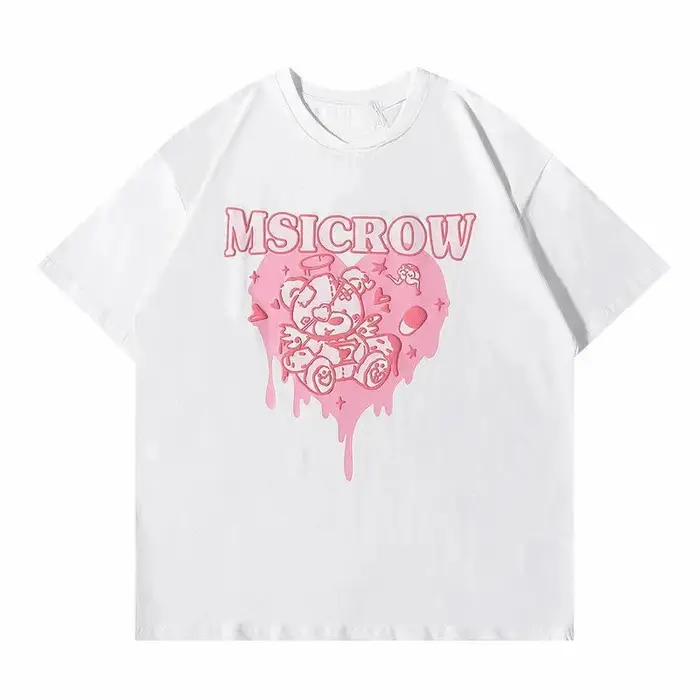 Kawaii femmes T-Shirt coréen rose amour ours imprimé à manches courtes