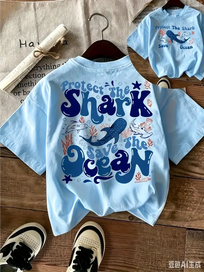 T-shirt Éco Conservation Océanique Requin Homme Femme Enfant 2025 Été Imprimé