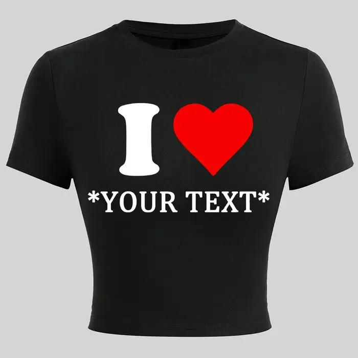 T-shirts courts en coton personnalisés pour femmes – Motif « I Love » personnalisable – Ajoutez votr
