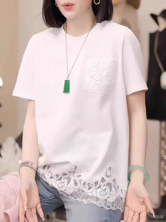 T-shirt rose à manches courtes pour femmes