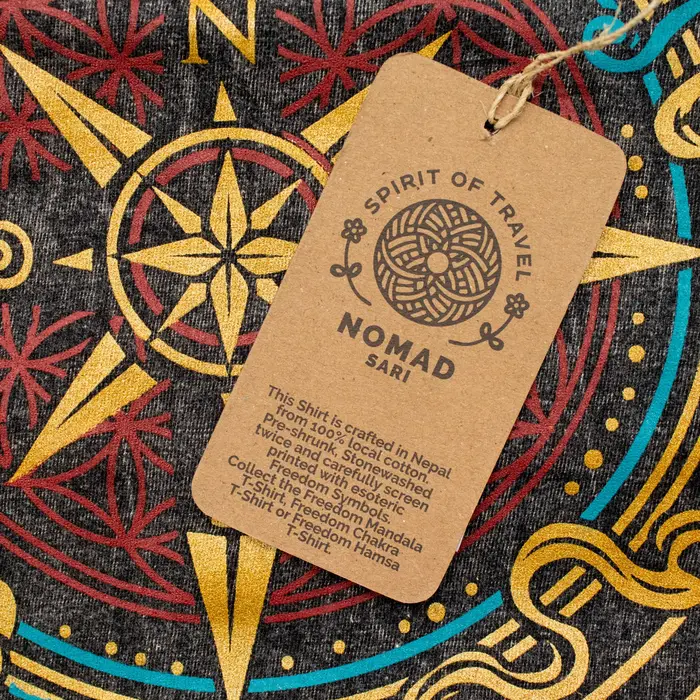 Nomad Sari Stonewashed Cotton T-Shirt - Compass of Life - Charcoal - XL