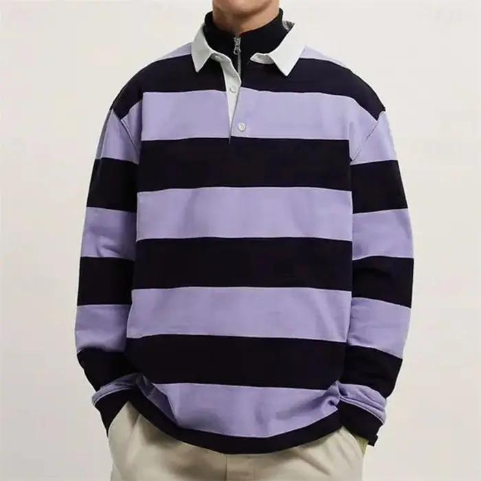 Polo rayé à manches longues pour hommes