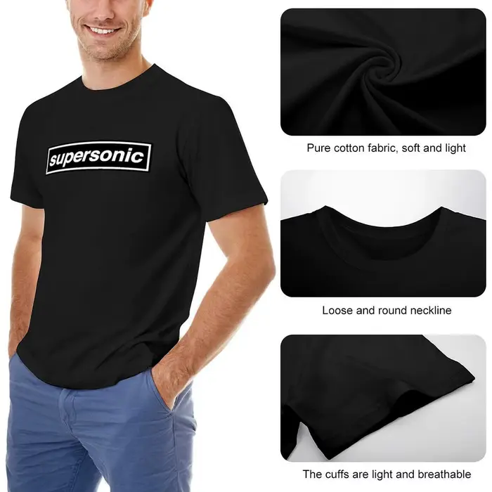 OASIS - SUPERSONIC (L'original et le meilleur) [bleu ciel] Tribute du groupe - T-shirt fabriqué aux années 90