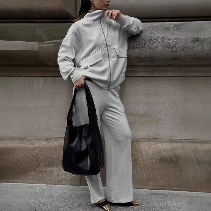 Ensemble deux pièces sweat-shirt et pantalon gris pour femmes, tenue de sport décontractée, nouvelle