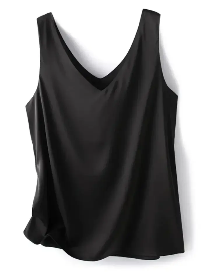Femme T-shirts élégant soie Satin Blouse sans manches femme été  décontracté ample réservoirs et Cam