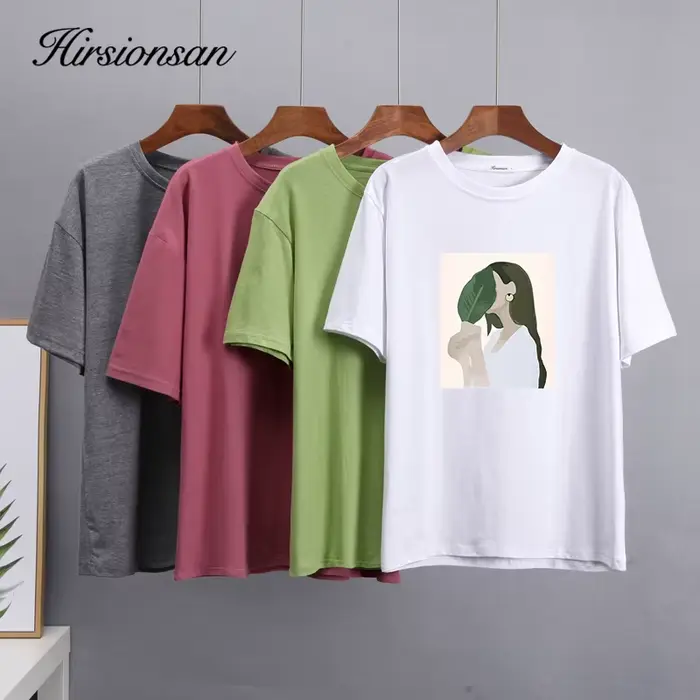 Hirsionsan – t-shirt imprimé pour femmes, 2023 coton, ample, décontracté, Chic, estival, 100%