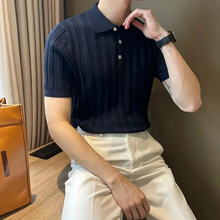 Polo Jacquard pour hommes, nouvelle tendance, loisirs, luxe, haute qualité, hauts tricotés, Style br