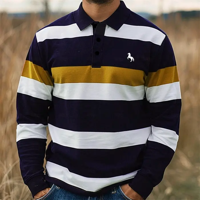 Polo rayé à manches longues pour hommes