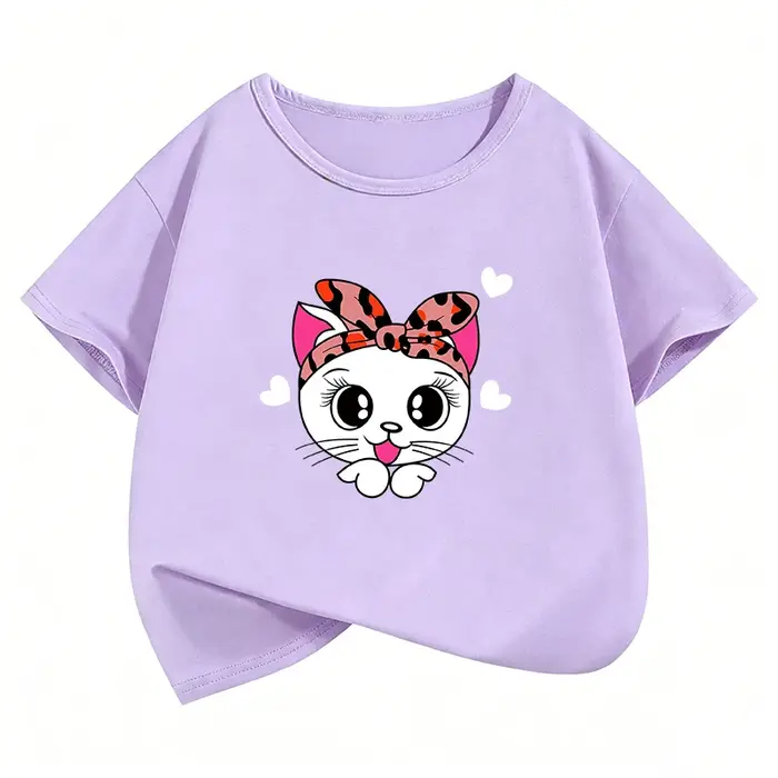 T-shirts décontractés pour enfants avec motif chat