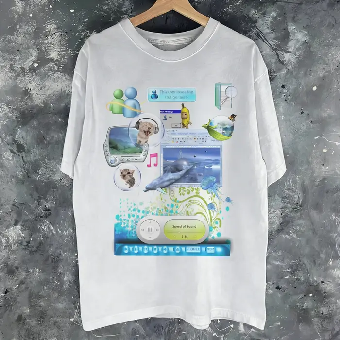 T-shirt imprimé Frutiger Aero World Vaporwave pour hommes et femmes, 100% coton, vêtements à manches courtes