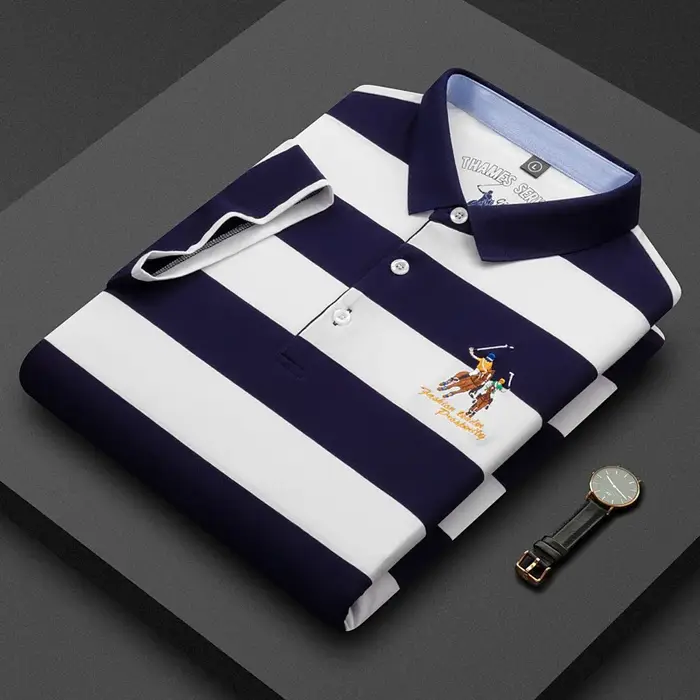 Polo rayé homme mode affaires coton