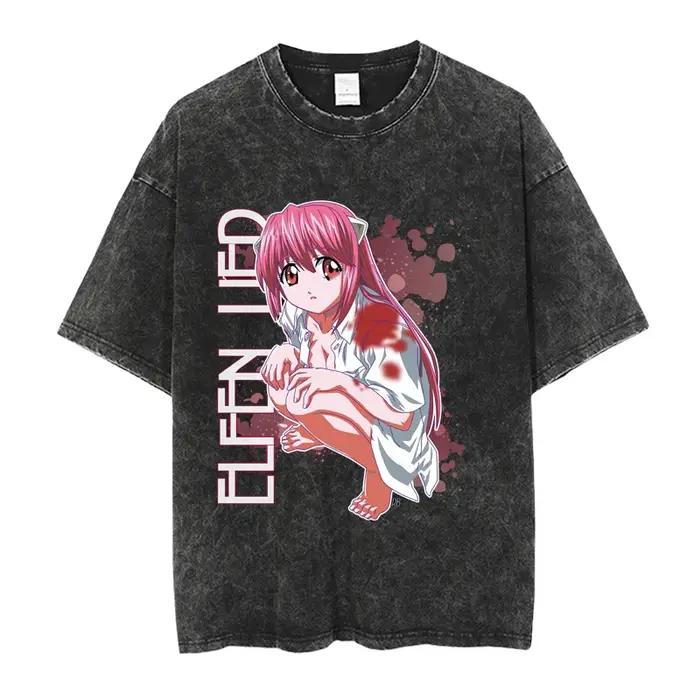 Elfen Lied Lucy Manga T-shirt graphique Vintage lavé surdimensionné