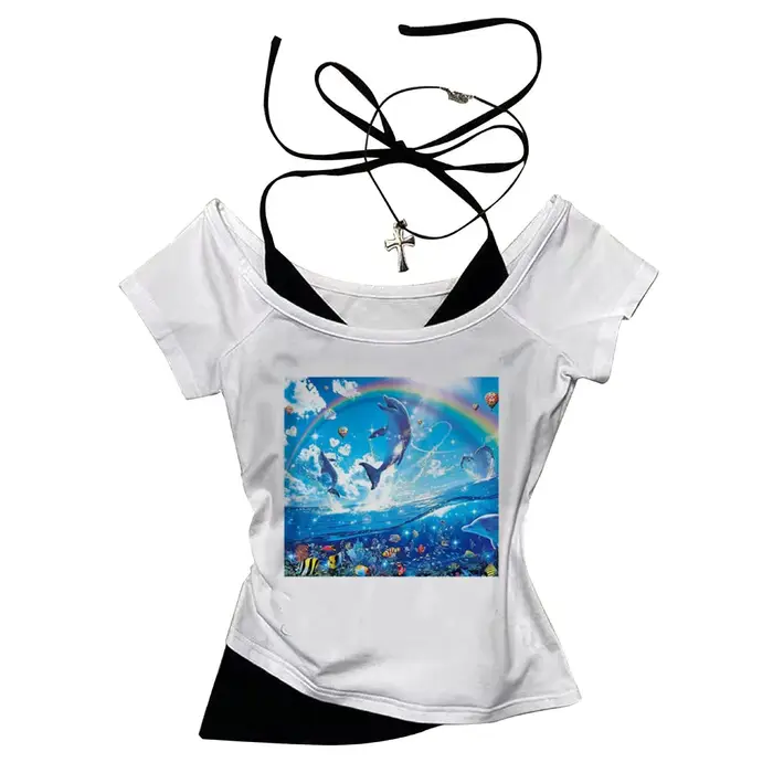 Frutiger Aero crop top harajuku mignon été gothique fée Grunge 2025 Streetwear adolescents t-shirt