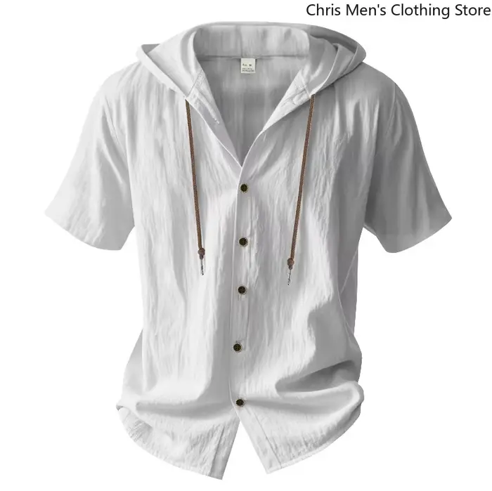 Chemise à capuche à manches courtes en lin pour hommes-T-Shirt de vacances léger et confortable haut vêtements pour hommes