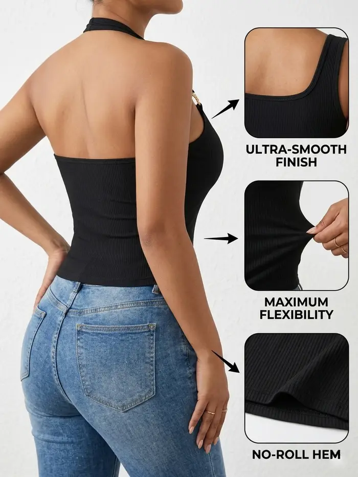 Débardeur côtelé pour femme à col halter