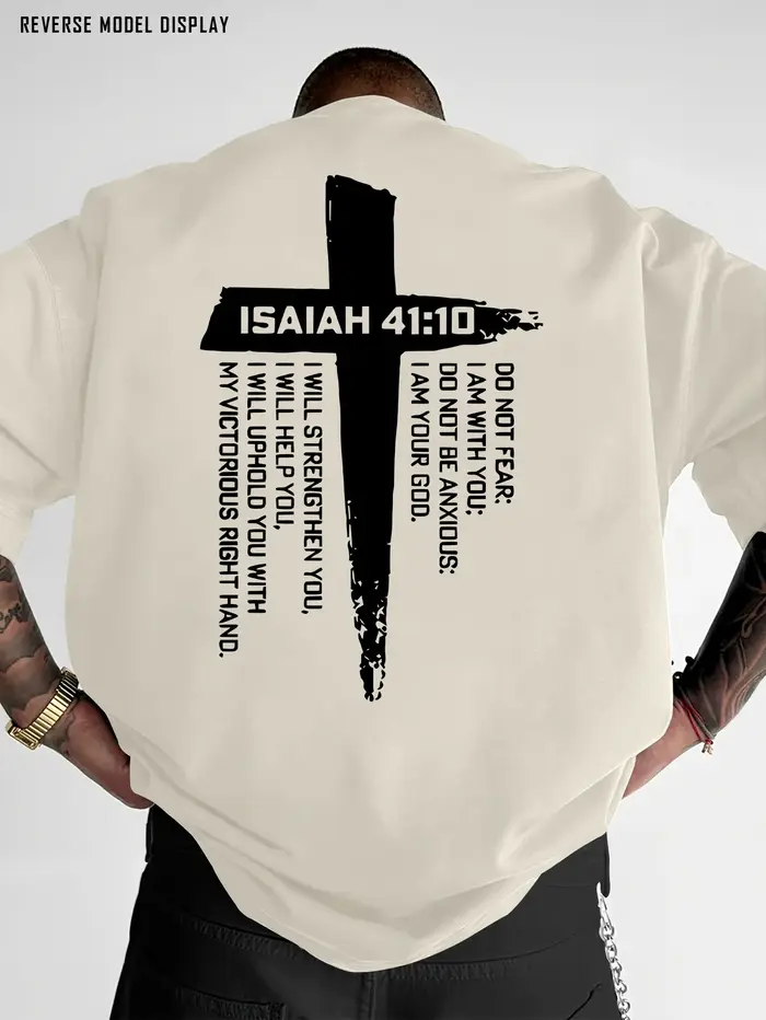 T-shirt graphique avec croix chrétienne et verset biblique pour hommes