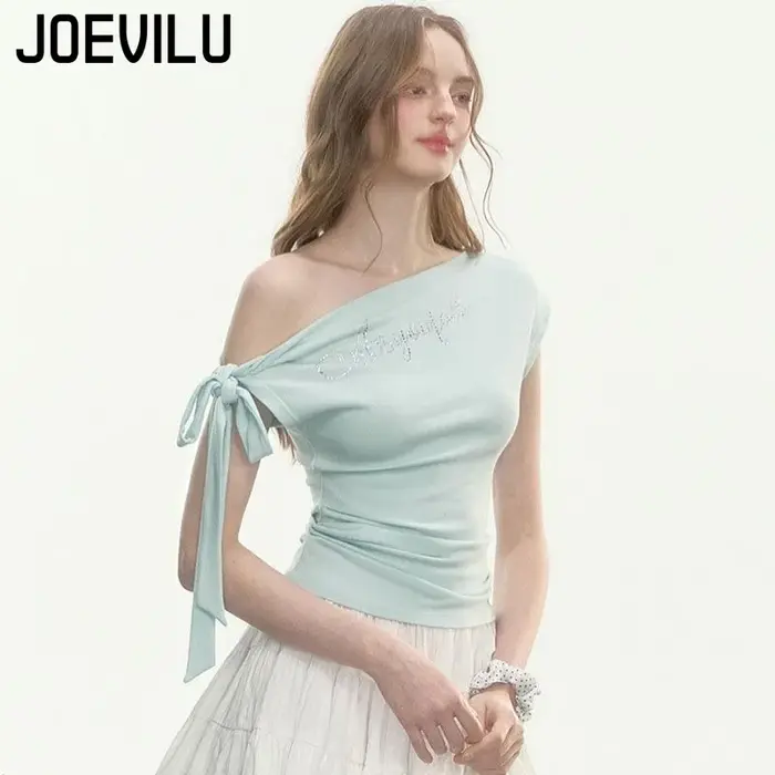 JOEVILU T-shirt slim avec nœud papillon et épaules dénudées