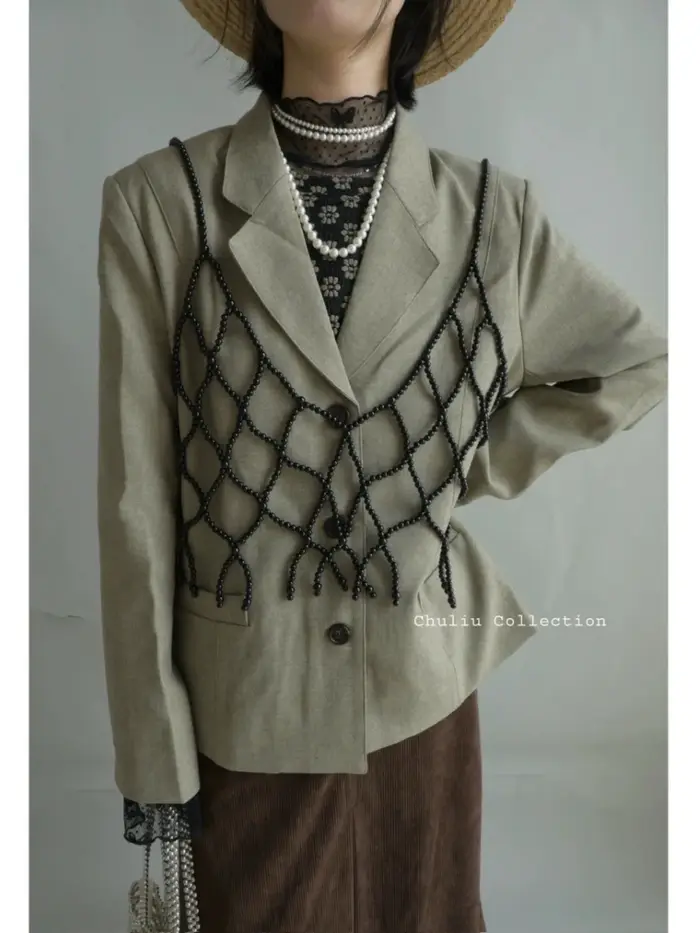 Débardeurs ajourés Chic Streetwear femmes noir perlé gilet soirée corps bijoux