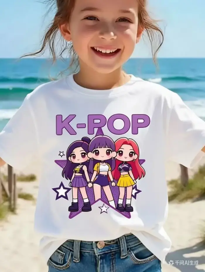 T-shirt à manches courtes pour enfants, style Harajuku, avec dessin animé Kpop, mignon, pour filles, cadeau pour les fans, vêtements décontractés et confortables pour enfants
