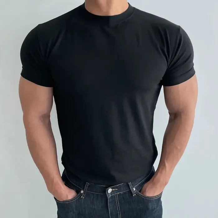 T-shirt d'Entraînement à Manches Courtes pour Homme, Haute artificiel asticité, Coton Respirant, vaccage Rapide, Col Rond, Couleur Unie, Y-Quality