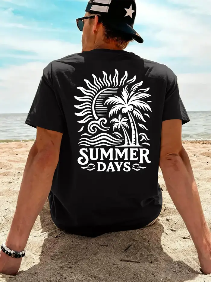 T-shirt pour homme « Summer Days Palm Tree Beach » 100 % coton, vente flash, tee-shirt décontracté r