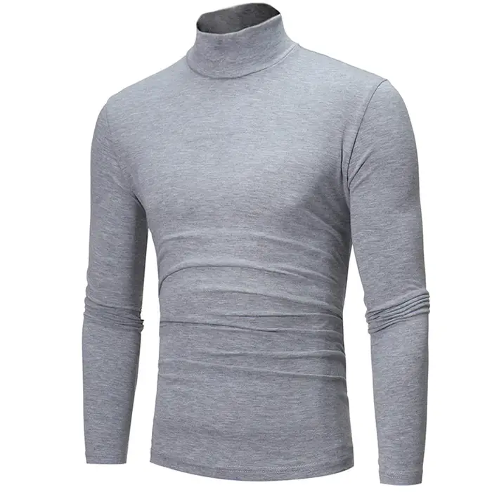 Nouvelle mode Base t-shirt hommes coupe ajustée Polyester col haut pull col roulé pull hauts chemise