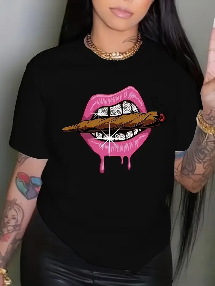 T-shirt décontracté à manches courtes et col rond pour femmes