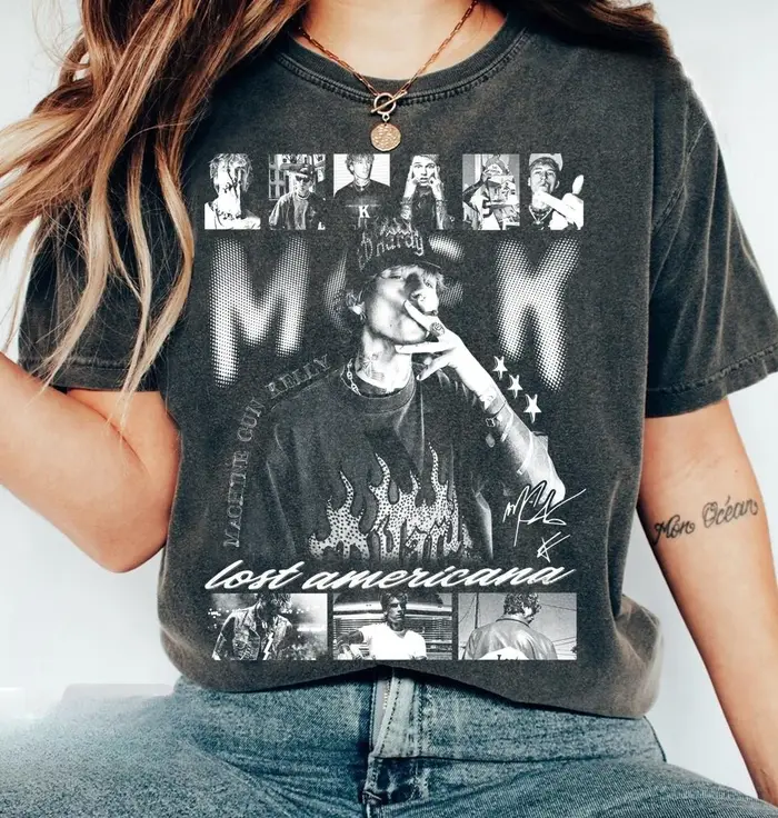T-shirt Machine Gun Kelly, T-shirt à motif de musique rock MGK pour les fans du rock, mode décontrac