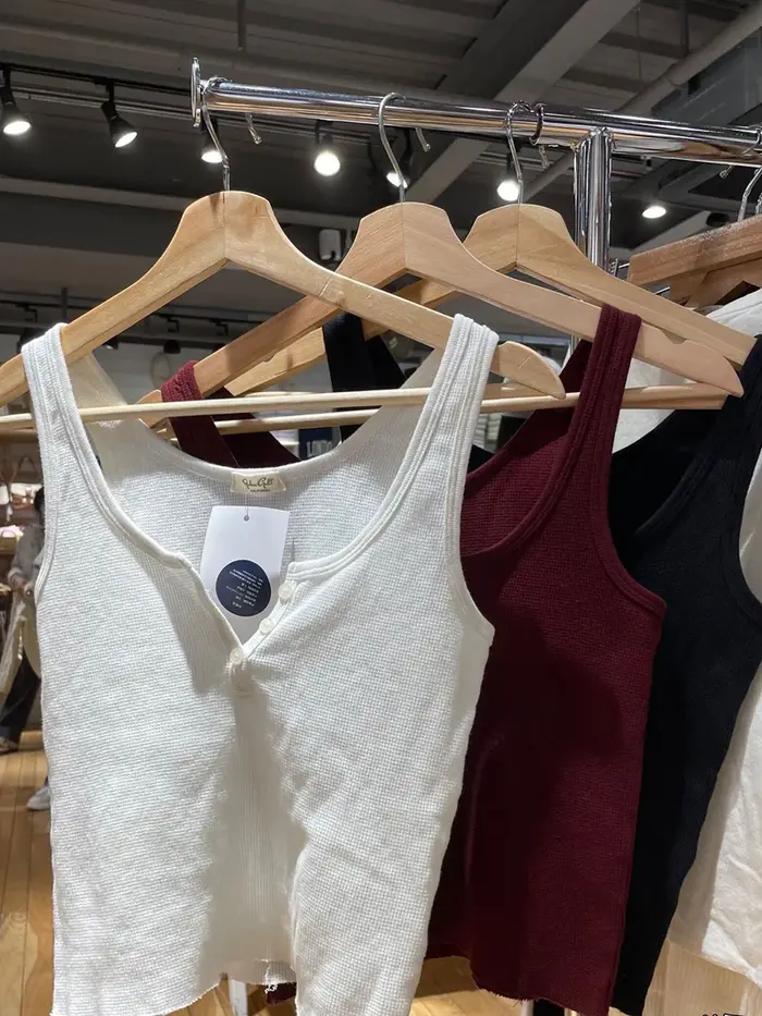 Débardeur en coton gaufré à col rond pour femme