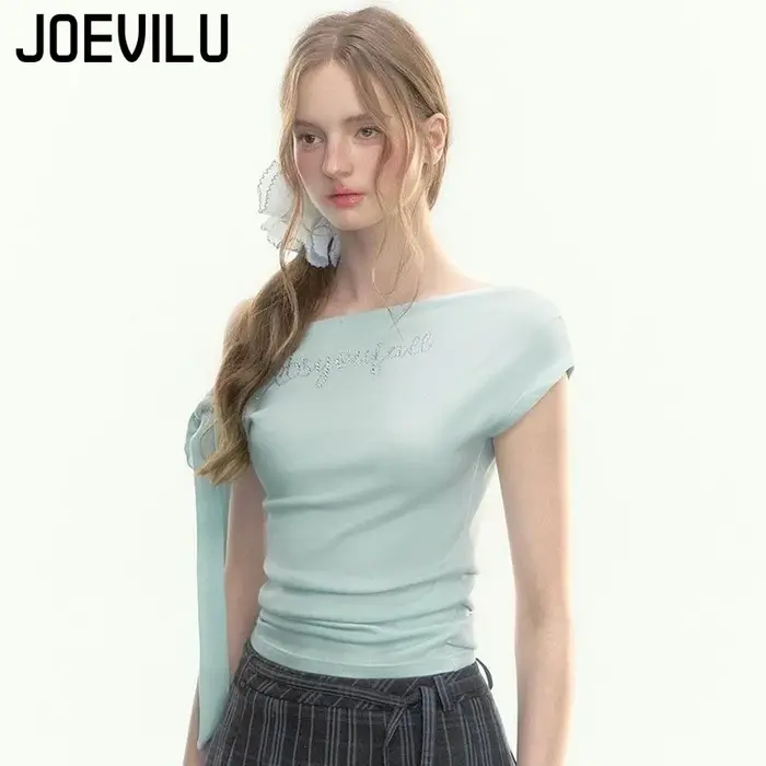 JOEVILU T-shirt slim avec nœud papillon et épaules dénudées