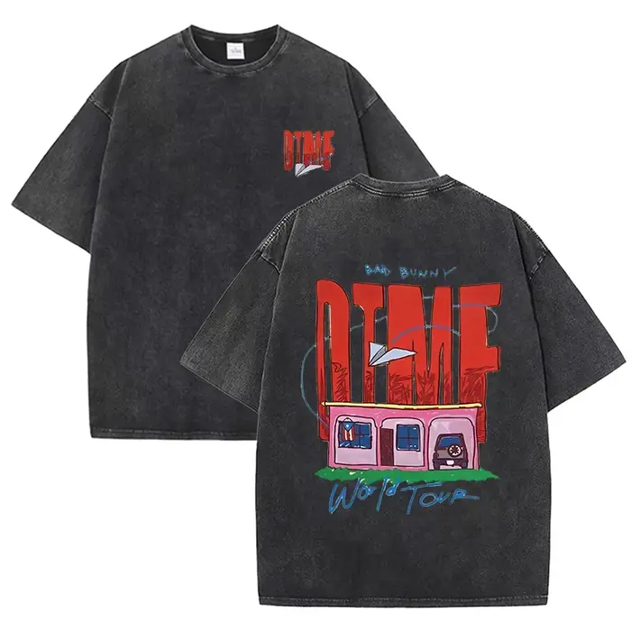 T-shirt vintage délavé beige 2026 Bad Bunny DTMF World Tour Graphic Tee unisexe décontracté streetwear