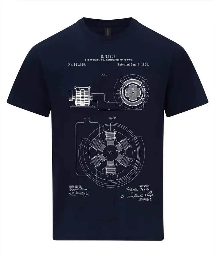 Nicola Tesla Transmission électrique brevet Art plan T-Shirt graphique t-shirts rétro Streetwear cou à manches courtes