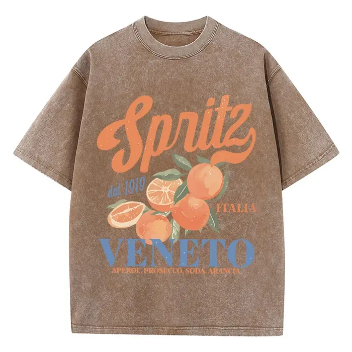 Spritzy Veneto Orange Fruits imprime lavé t-shirts femmes coton T-Shirt en détresse col rond confortable hauts été femme vêtements