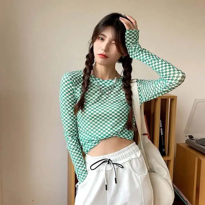 T-shirts pour femmes vêtements minces Sexy 2025 vert femme hauts vieux