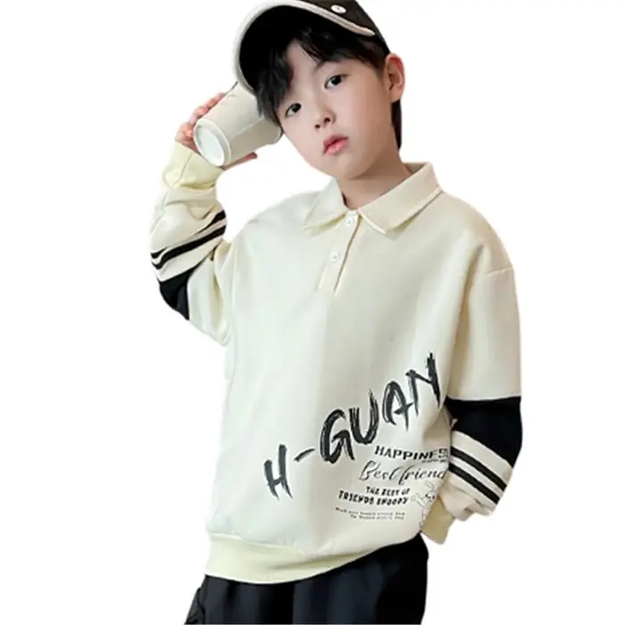 Mode garçons Polo sweat tenue printemps automne adolescents pull décontracté grands enfants col rabattu hauts