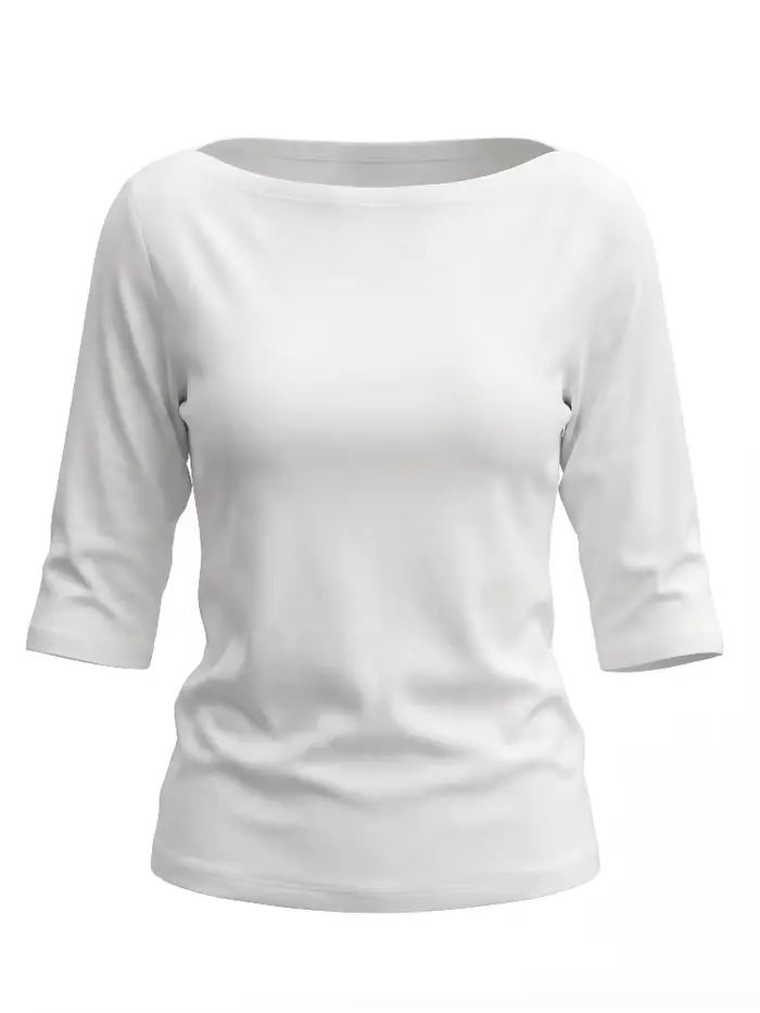 Nouveau T-shirt Femme Été 2026 Blanc Basique Épaules Dénudées Manches Trois-Quarts Tendance Décontra